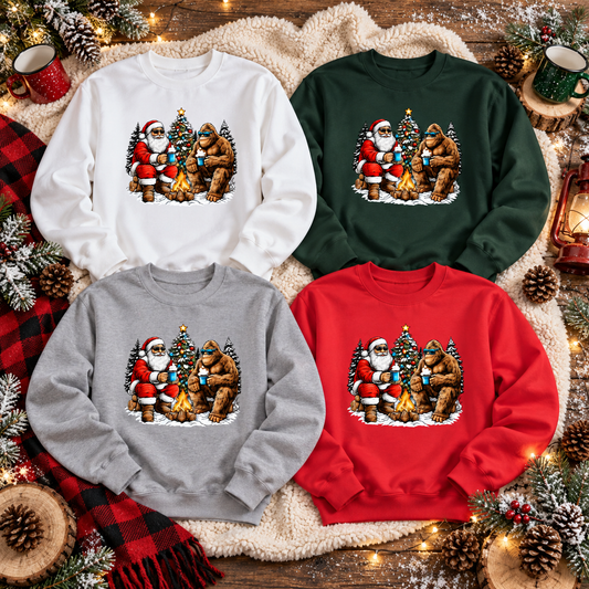 Santa & Bigfoot Christmas Campfire Gildan Crewneck