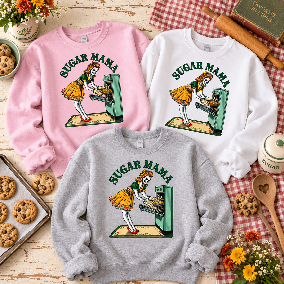 Sugar Mama Retro Skeleton Jerzees Crewneck