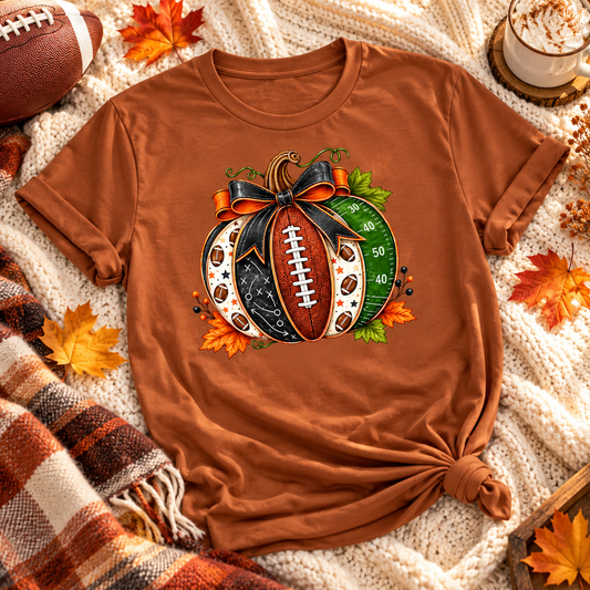 Football Pumpkin Bow Tee | Gildan Softstyle Texas Orange