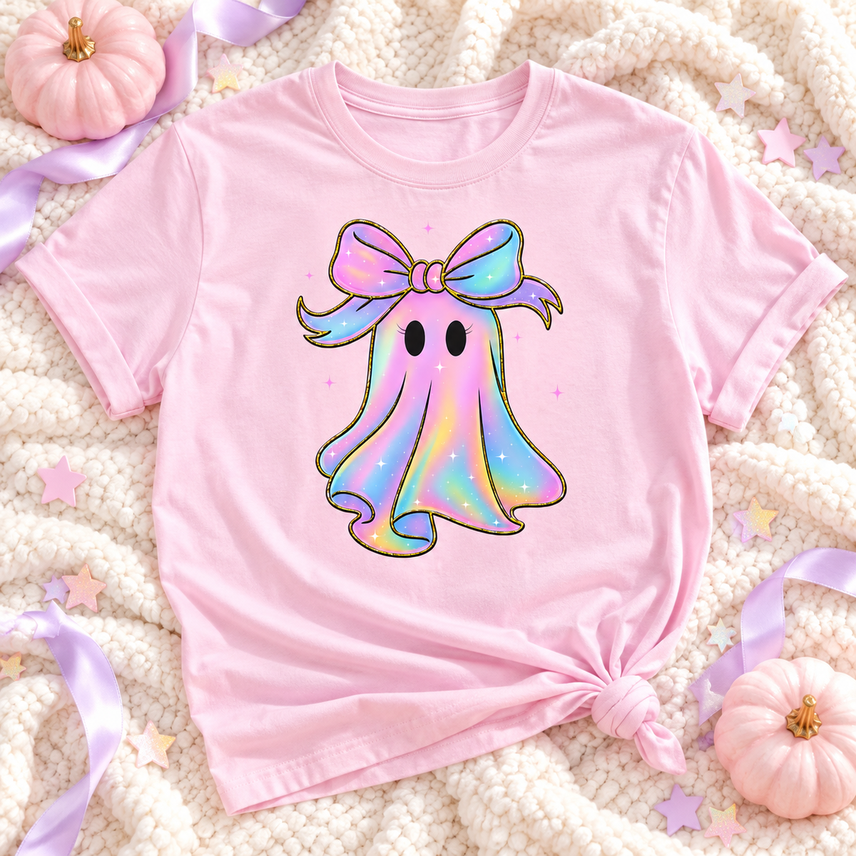 Pastel Ghost Bow Tee | Comfort Colors Blossom