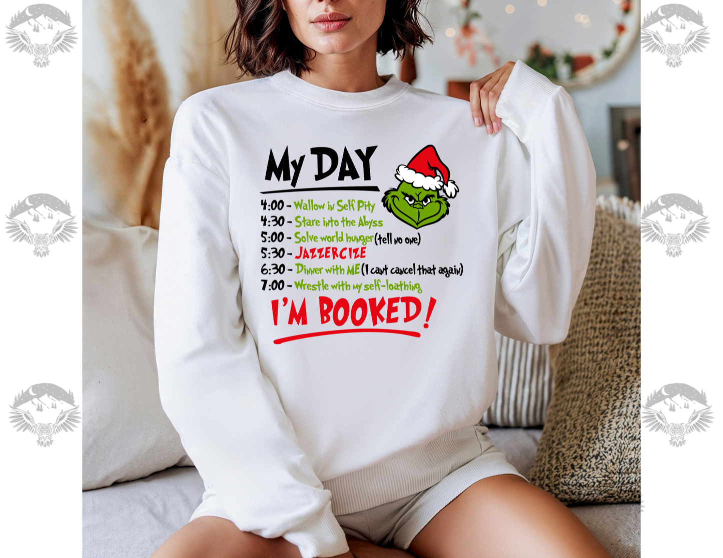 Grinch “Scheduling His Day” Gildan Softstyle Crewneck