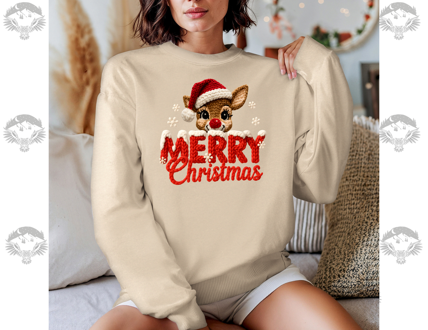 Knitted Rudolph Merry Christmas Crewneck