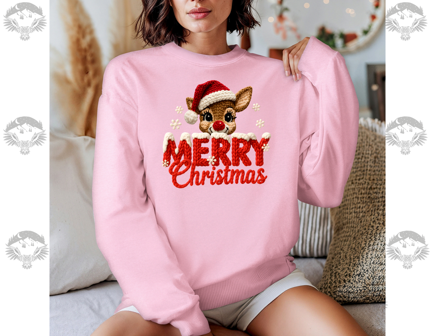 Knitted Rudolph Merry Christmas Crewneck
