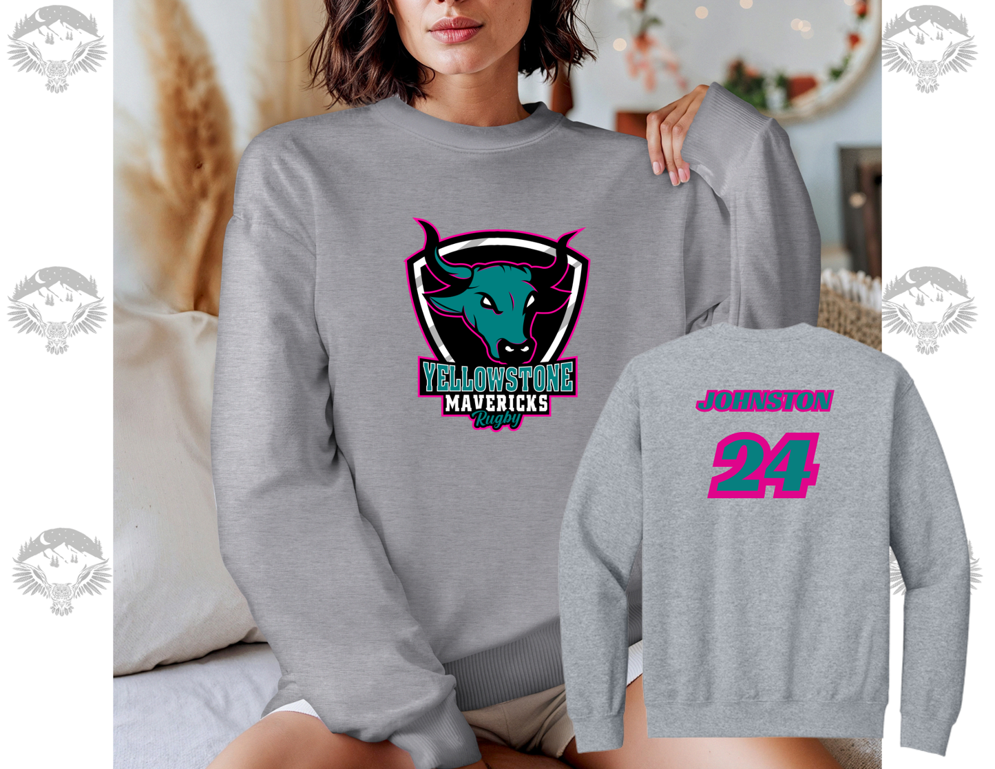 Yellowstone Mavericks Rugby Gildan® Crewneck Sweatshirt with Name and Number on Back