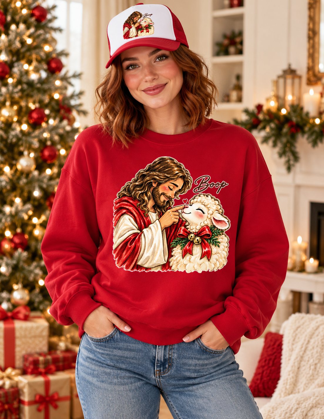 Jesus & Lamb “Boop” Christmas Crewneck Sweatshirt