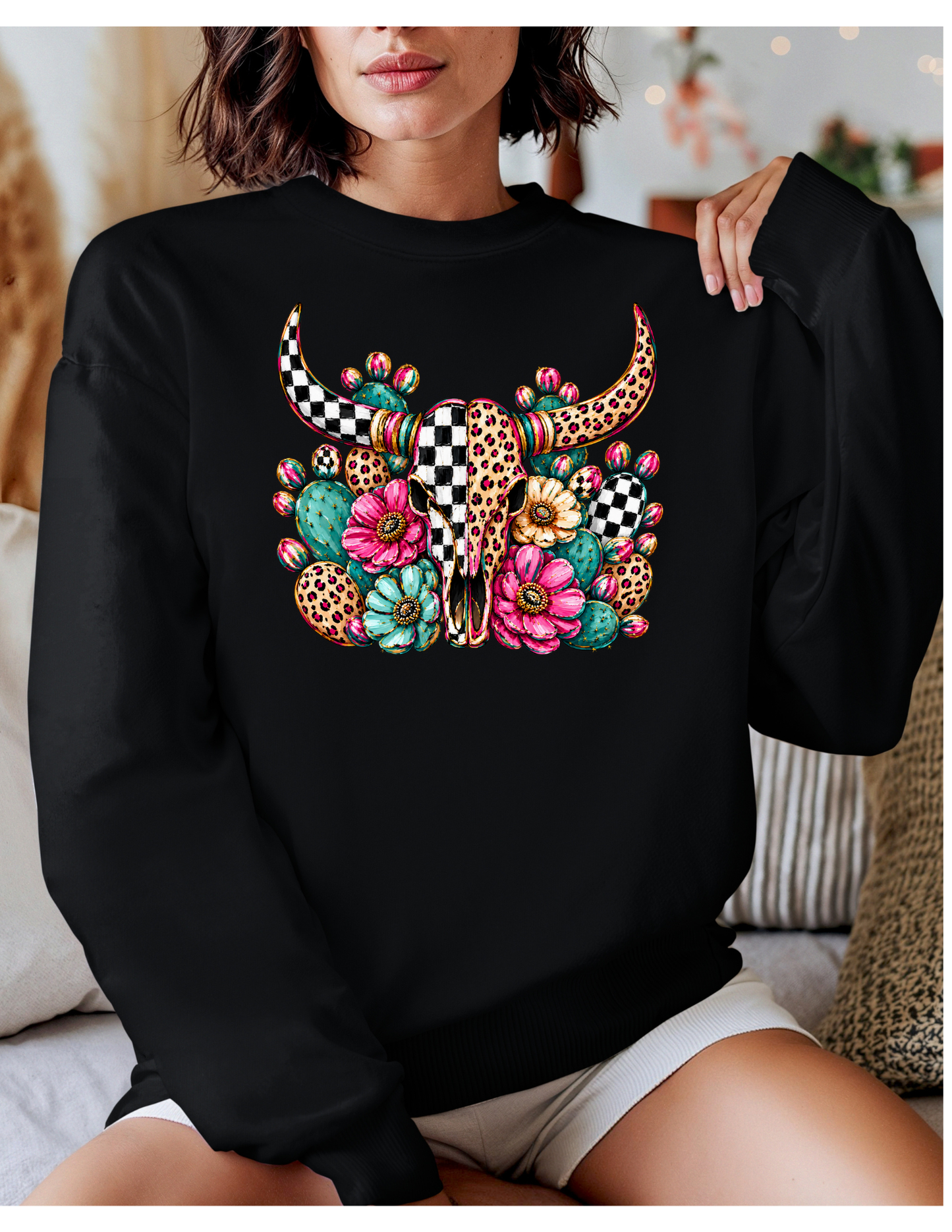Colorful Western Longhorn Crewneck